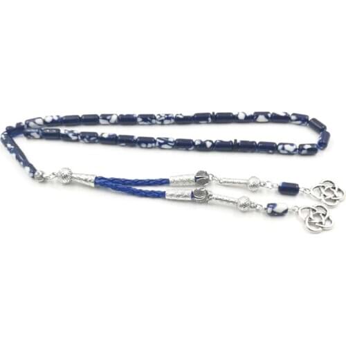 Tasbih Blue resin leather tassel misbaha muslim bracelet islamic gift accessroies arabic fashion jewelry prayer beads on hand