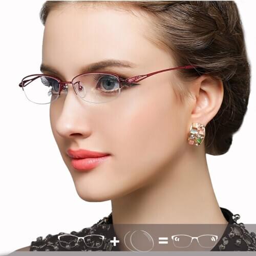 Titanium Lady Elegant Semi Frame Red Glasses Gold Frame for Women Light Weight Prescription Glass Progressive