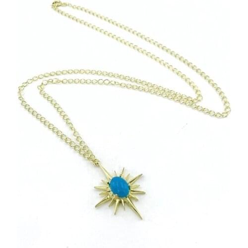 Trend Turquoise Gold Plated North Star Silver Necklace