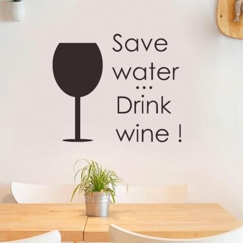 Wine Cup Save water drink wine Letters Home Decoration Wall Sticker For Kitchen Decor Dining Room Decal Restaurant Bar Art Vinyl