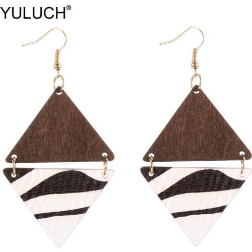 YULUCH Summer Ethnic African Triangle Wooden Acrylic Pendant Earrings Fashion Jewelry For Women Long Big Dangle Drop Earrings