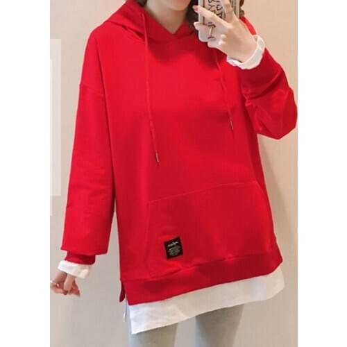 Female Skateboard Hoodie Fashion Sports Korean Version Fake two-piece Hooded Sweater Fitness Sportswear Robe Female