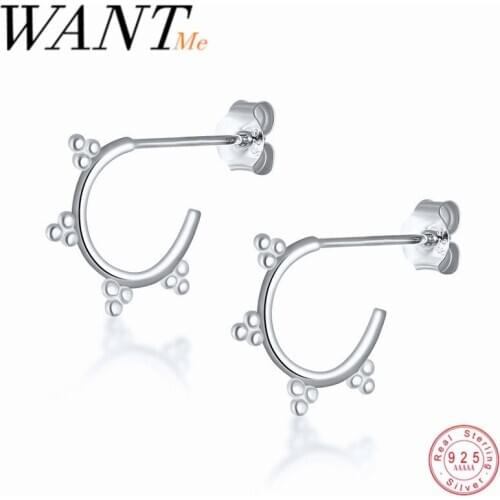 WANTME Real 925 Sterling Silver Geometric Three Ball Sun Flower Stud Earrings for Women Minimalist C-shaped Bead Fashion Jewelry