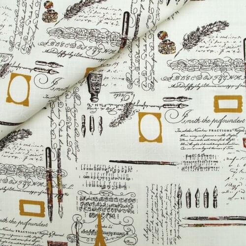 130cmx50cm Ripstop Cotton Linen Fabric for handmad, bed, bag, curtain - tower and pen - yellow tower (LF103)