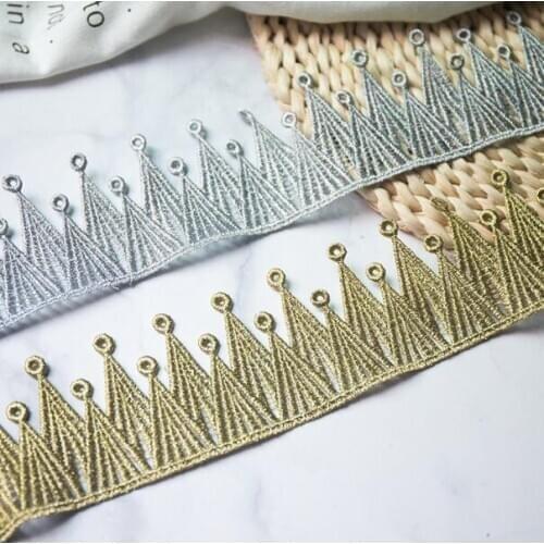 15Yards Gold Lace Silver Lace Trim Water Soluble Embroidery Crown Flower Sewing Lace Fabric Islamic Headscarf Hair Accessories