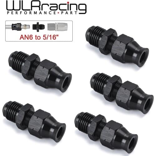 5 Pieces Straight 6AN Male Flare to 5/16" (OD 8mm) Tube Hose Fitting Adapter Fuel Hard Line Pipe Aluminum Black Anodized