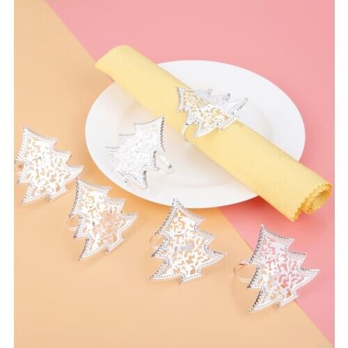 6Pcs Metal Christmas Tree Napkin Rings Party Dinner Tableware Serviette Buckles Holder New Year Wedding Banquet Hotel Decoration