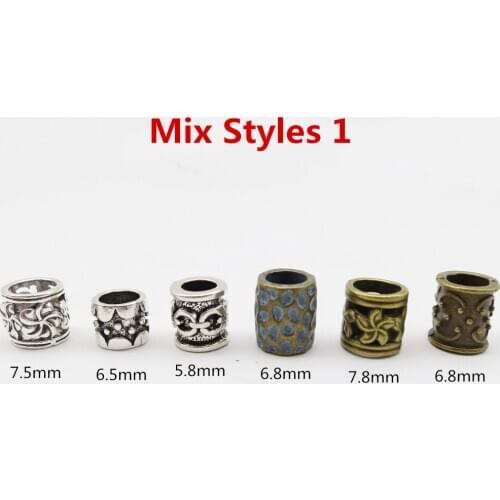 6Pcs mix metal Viking Rune hair braid dread dreadlock beard beads rings tube for men women hair accessories