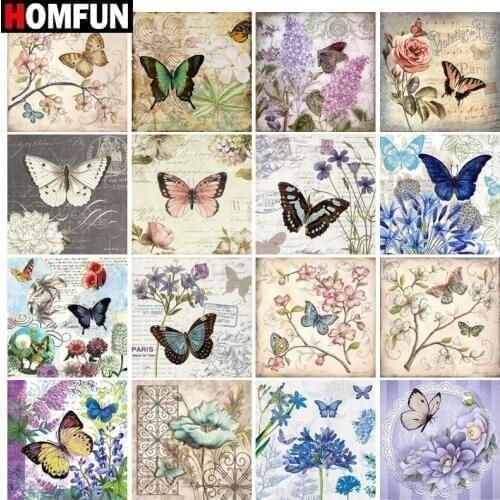 HOMFUN Diy 5d Diamond Painting "Flower butterfly scenery" Cross Stitch Square Round Diamond Embroidery Handwork Rhinestone Art