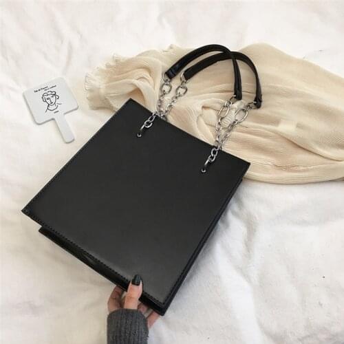 Bolso de hombro con cadena de estilo coreano para mujer, bandolera sencilla de gran capacidad, bolsos de cuero de PU lisa, 2021