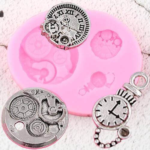 Steampunk Clock Silicone Mold DIY Party Cupcake Topper Fondant Cake Decorating Tools Candy Clay Chocolate Gumpaste Moulds