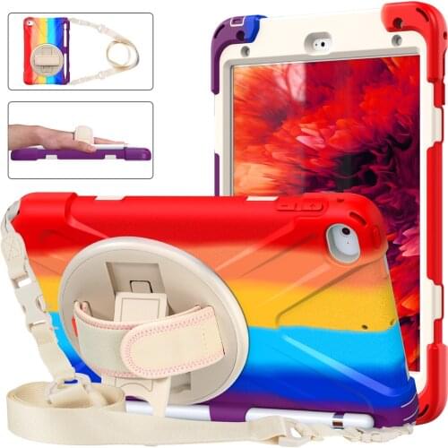 Case For iPad 10.2 7th/8th 2019 2020 Tablet Cover 360 Rotation Hand Kickstand Silicone Case Colorful Rainbow Tablet Cover +Gift