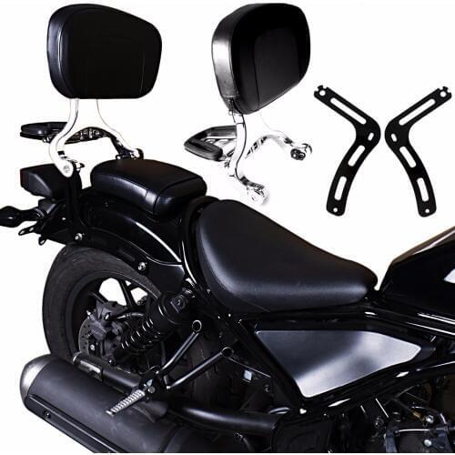 Black Fixed Mount&Chrome Driver Passenger Backrest For Honda 2017-2020 Rebel CMX 300 500 Models