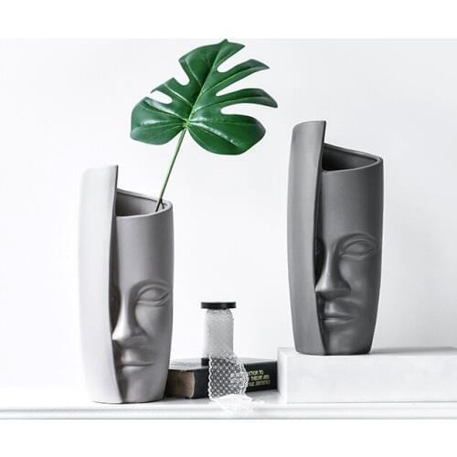 Artistic Porcelain Face Vase Abstract Ceramics Human Head Vase Statue Flower Ornament Home Decor Craft Furnishing Accessories