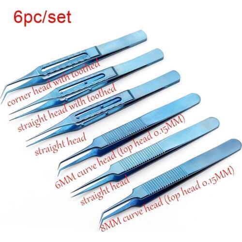 6pcs/set microsurgical instruments 11.5CM Hair transplant Titanium alloy high quality forceps curved/platform/corner head