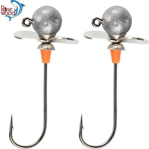 RoseWood 5g 7g 10g 14g Propeller Sonic Vibration Jig Head Fishing Hook Lead Head Rig Jig Lure Soft Worm Jigging Hook For Fishing