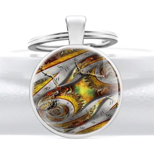 Classic Steampunk Gear Glass Dome Punk Style Keychains Men Women Keyring Jewelry Best Gifts