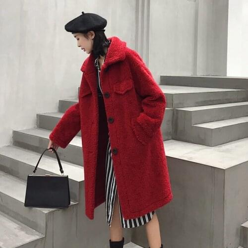 Korean Long Real Women Solid Warm Woolen Coat Winter Lamb Fur Jacket Windbreaker Abrigos Mujer Invierno 2020 KK044YY688