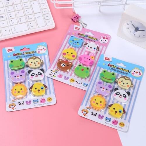 6pcs/lot Kawaii Animal Head Eraser Cartoon Zoo Eraser funny students' gift Prize kidss Puzzle Toy office school Stationery