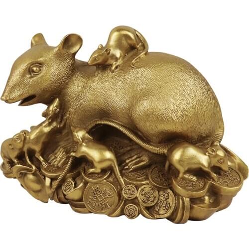 Copper Feng shui Mouse Gold Money Desk Ornaments Chinese Style Brass Animal Rat Figurines Decorations Home Decor Crafts