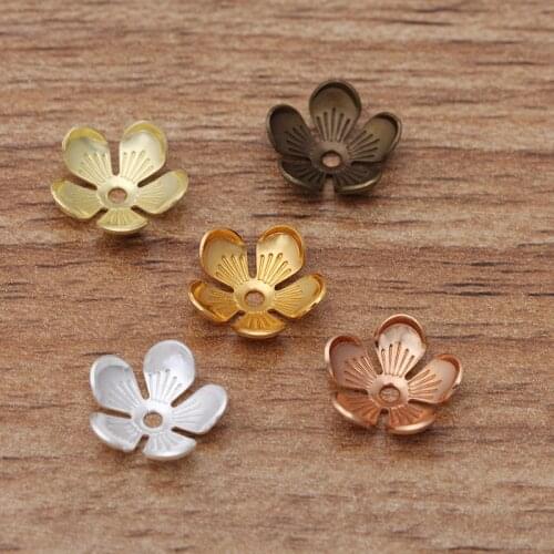 200pcs 10mm Metal Brass Flowers Bead Caps Filigree Flowers Copper Charms DIY Accessories For Jewelry Making