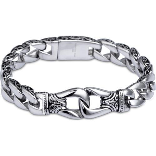 Mens Bracelet 316L Stainless Steel Curved Curb Link Chain Bracelets for Men Davieslee Wholesale Jewelry 15mm