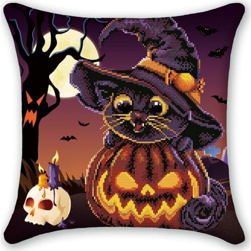 5D DIY Diamond Painting Halloween Pumpkin Mouse Ghost Cushion Cover Replacement Pillow Case Cute Cartoon Mosaic Cross Stitch Kit