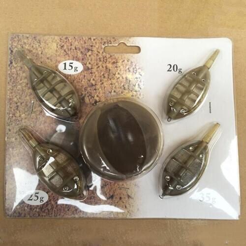 Carp Fishing Inline Method Feeder Set 4 Feeders 15/20/25/35g Moulds K9S3