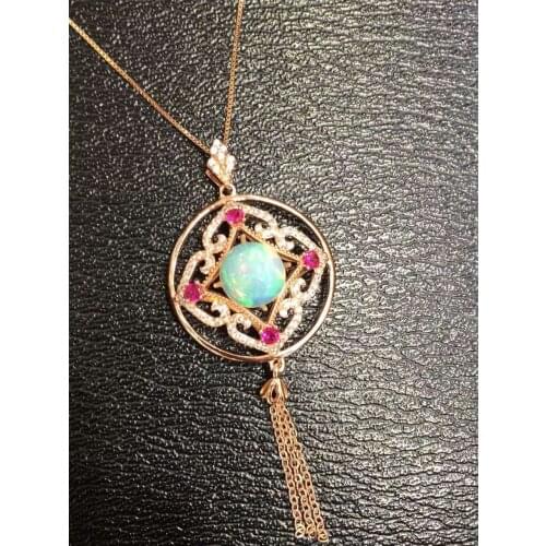 Natural Multicolor opal Pendant natural gemstone pendant necklace S925 silver Retro round lucky Tassels girl party gift jewelery