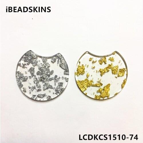 New arrival! 37x30mm 50pcs/lot Acrylic built-in silver foil effect round-shape charms for earring/Jewelry DIY making
