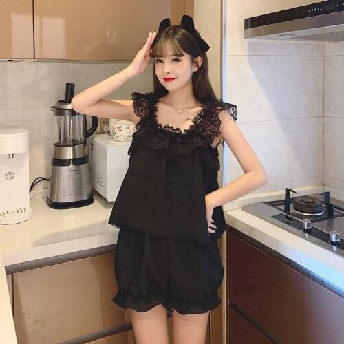 Pijama Women Summer 2021 New Style Foam Cotton Love Lace Sling Explosion Style Home Service Suit Two-piece Summer Pajamas Set