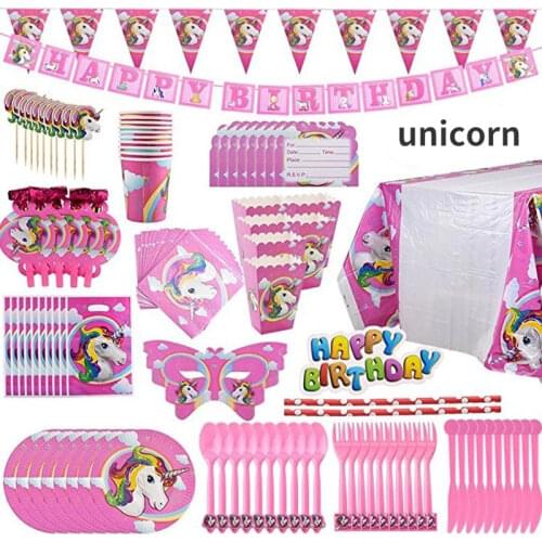 Unicorn Party Decor Birthday Latex Balloons Unicorn Theme Paper Cups Hat Napkins Plates Table Cloth Kids Happy Birthday Gifts