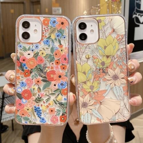 Luxury Glitter Laser Flowers transparent Phone Case For Iphone 12 11 Pro MAX Mini X XR XS MAX SE 7 8 Plus Bumper Cover Funda