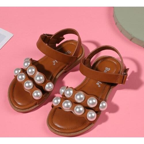 Toddler Girls Beaded Sandals Beach Holiday Kids Gladiator Summer Brown Boutique Shoes Little Girls Soft Leather Princess Sandals
