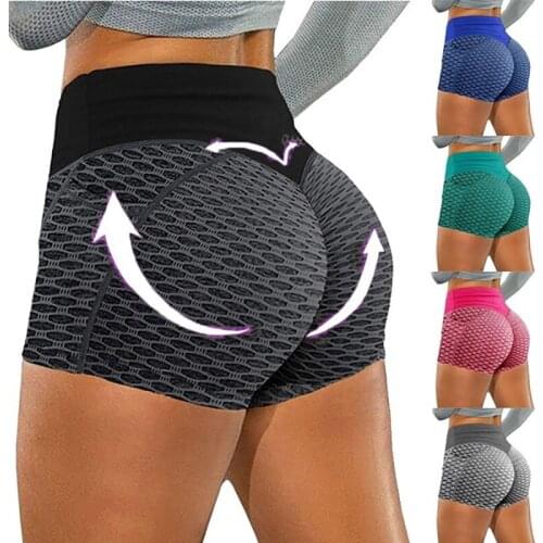 Yoga Fitness Shorts Pocket Honeycomb High Waist Gym Sexy Hip-Lifting Sports Shorts Seamless Breathable Short Leggings