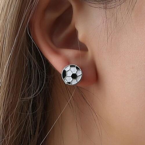 Cute Football Stud Earrings Jewelry Drop Oil Soccer Earrings Sport Fans Earings Jewelry For men women Handcraft