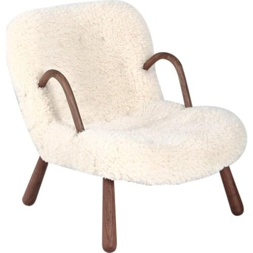 Modern Minimalist Creative Walnut Sofa Solid Wood Single Lamb Wool Sofa Leisure Chair