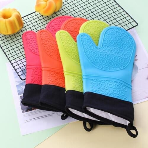 Thick Long Waterproof Heat Resistant Silicone Glove with Cotton Kitchen BBQ Cooking Baking Gloves 54070