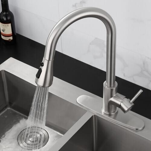 Pull Out Kitchen Sink Faucet 304 Stainless Steel Single Handle Single Hole Cold and Hot Water Tap Mixer Pull Down Spray Faucets