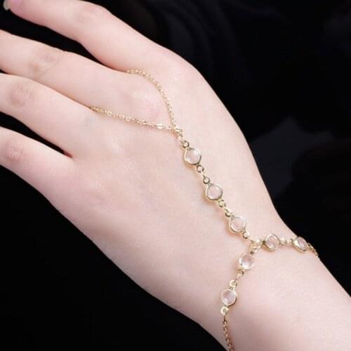 Bohe Gold Crystal Beads Tassel Womens Finger Bracelets for Women Boho Jewelry Geometric Beads Layered Hand Chain Charm Bracelet