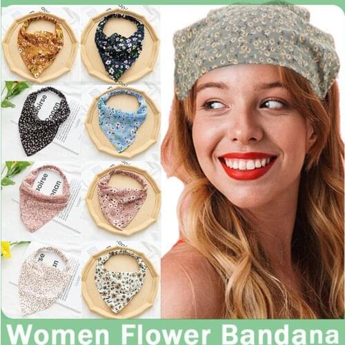 Woman Flower Headwear Solid Summer Head Scarf Chiffon Triangle Bandanas Girls Elastic Hairband Hair Accessories Ornaments
