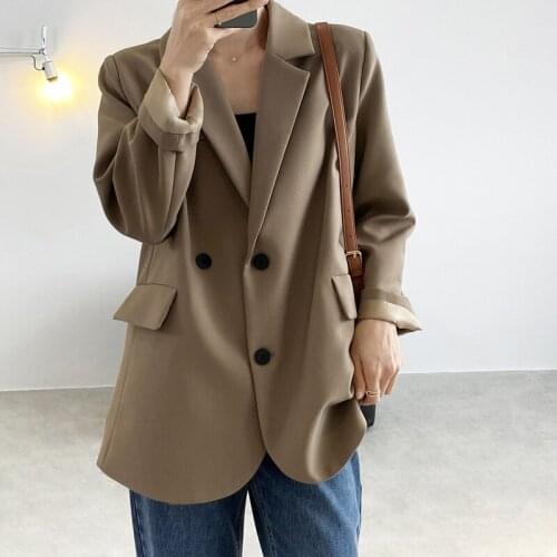 2021 Spring New Black blazer coat Fashion Solid Color Loose Straight Notched Collar Single Breasted Slit Pockets Indi