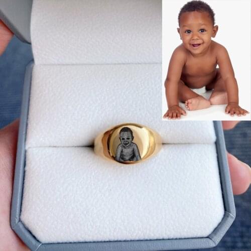 Customized Engrave Signet Ring Square Big Width Band Ring Personalized Name Photo Rings For Women Stainless Steel Jewelry Bague