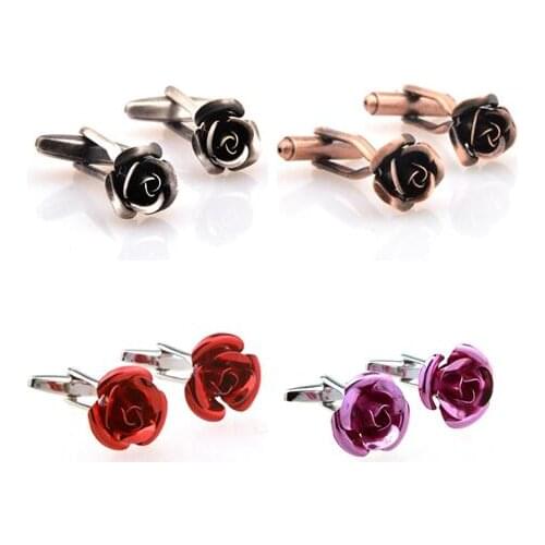 10pairs/lot Bronze/Antique Silver Plating Rose Flower Cufflinks Vintage Retro Romantic 3D Rose Cuff Links Mens Jewelry