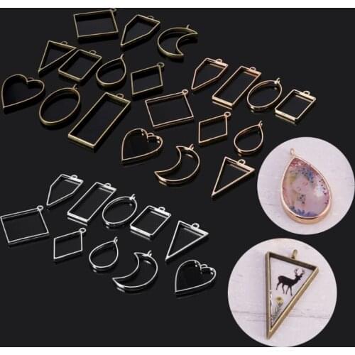 10Pc Pressed Flower Frame Pendant Assorted Geometric Hollow Resin Jewelry Making Women Boys Girls Jewelry Findings