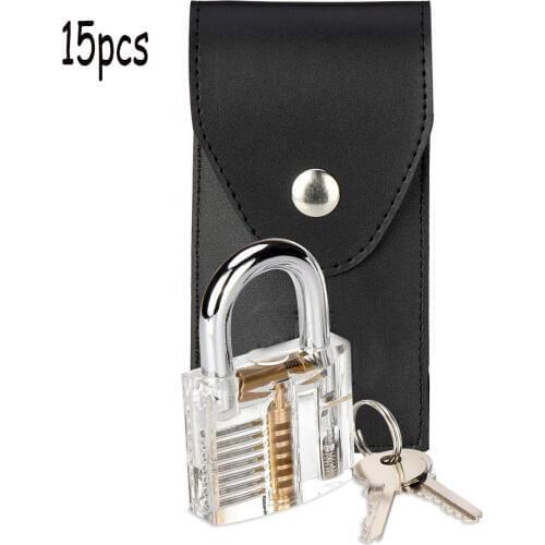15PCS Tools with Transparent Pick Locks,Locksmith Practice Tools for Beginner