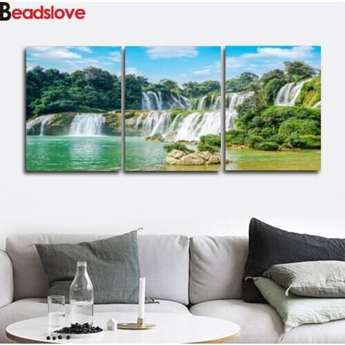 3pcs/set,diamond embroidery Waterfall Scenery Landscape full drill square diamond painting round 5d mosaic art cross-stitch