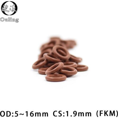 5PCS/lot Rubber Ring Brown FKM O ring Seal CS:1.9mm OD5/6/7/8/9/10/11/12/13/14/15/16mm Rubber O-Ring Seal Oil Ring Gasket Washer