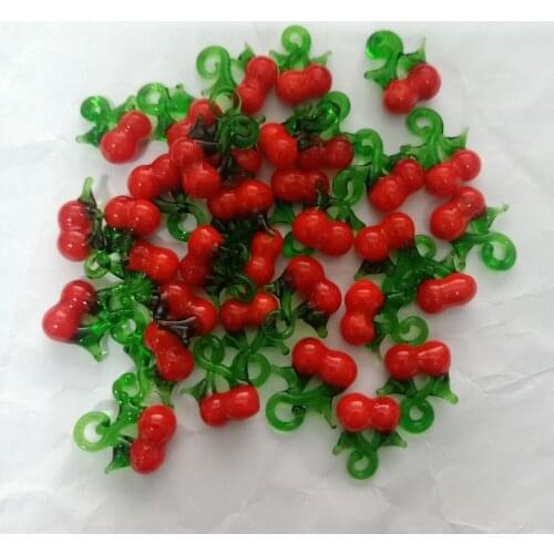50pcs Handmade Lampwork Cherry Beads Pendants Fruits Vegetables Lampwork Pendant Lemon/watermelon/eggplant/strawberry DIY