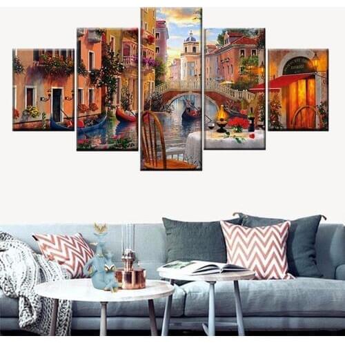 5d diamond painting Venice restaurant full Square Round drill DIY Diamond Embroidery 5 pieces abstract Italian water city WW135